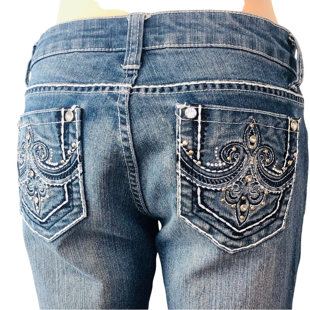 Vintage Y2k Papaya Bling Pocket Denim Jeans Flattering Skinny Silhouette - Picture 6 of 16